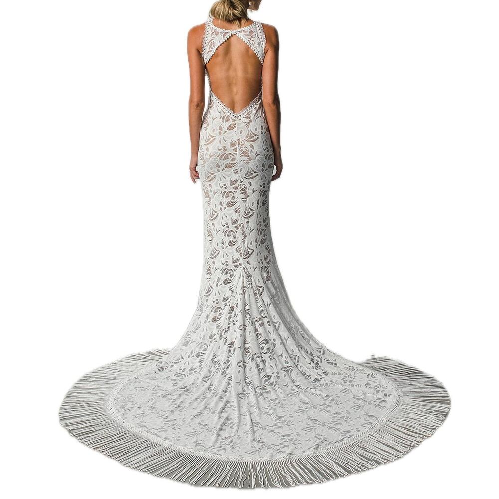 Grace Loves Lace Edie Wedding Gown Stretch Lace Spanish Tassels Train Size M